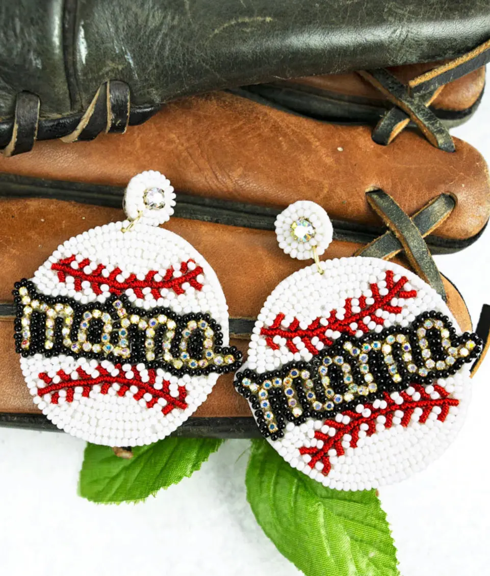 Mama Baseball Beaded Earrings 1