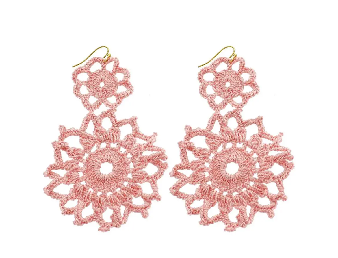 Hand Crochet Double Flower Earrings 1