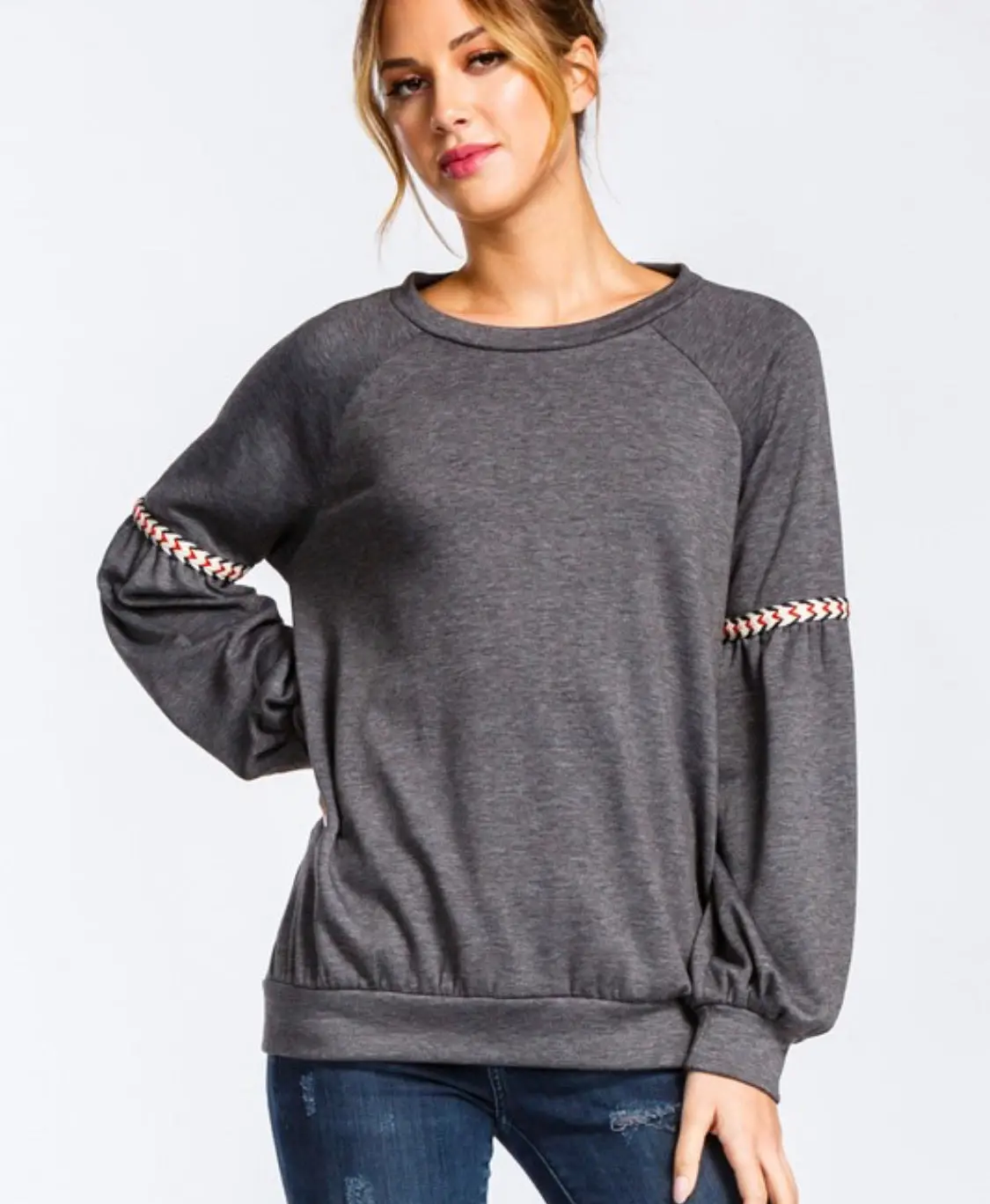 Laced Sleeve Fleece Sweatshirt 1