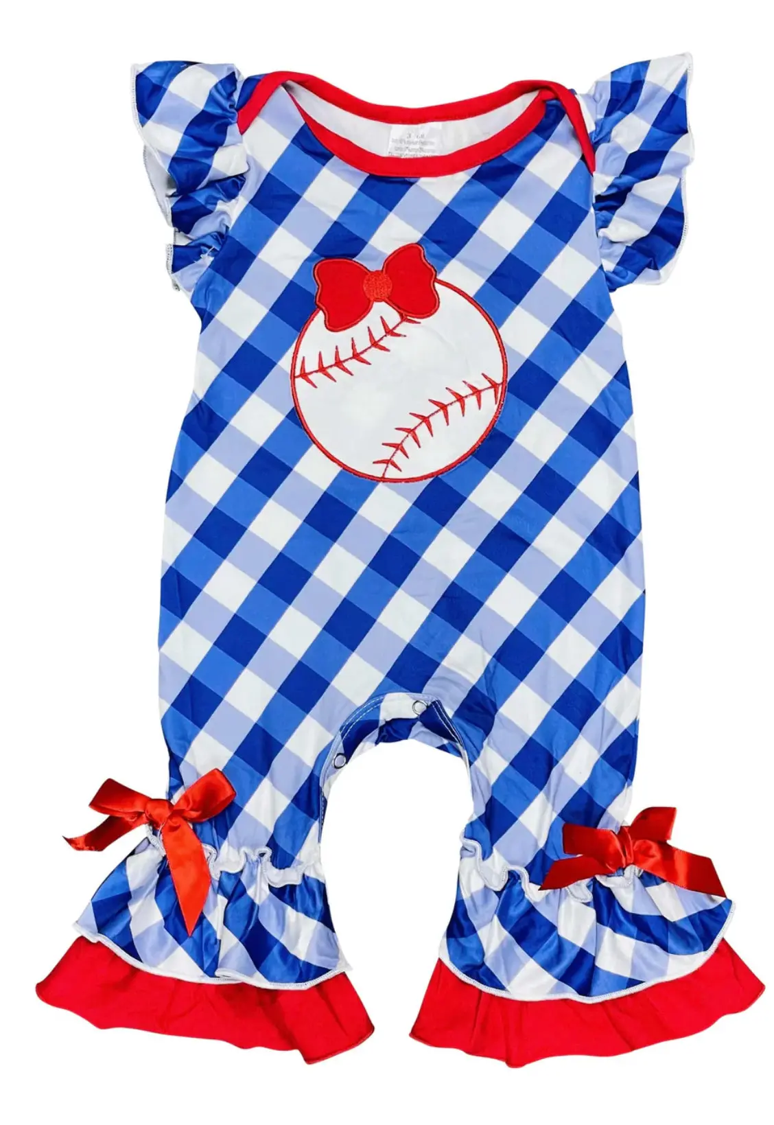 Little Girls Baseball Checkered Romper 1