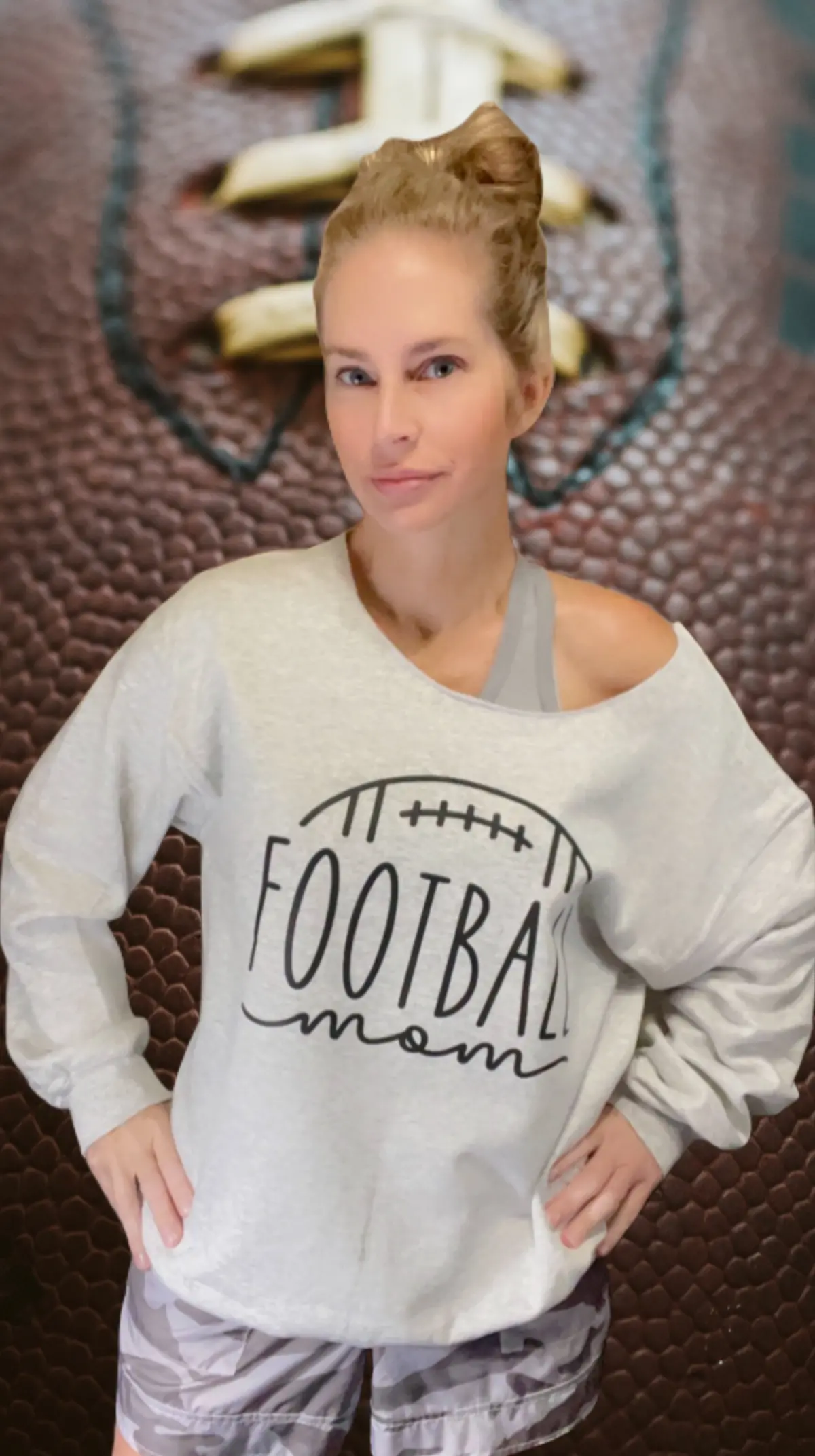 Off-The-Shoulder Football Mom Sweatshirt 1