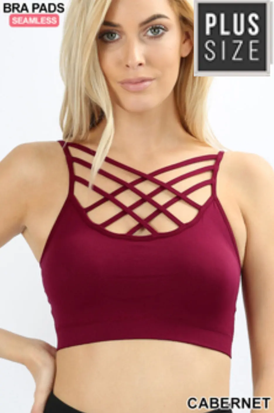 Triple Criss-Cross Plus Size Bralette In Cabernet 1