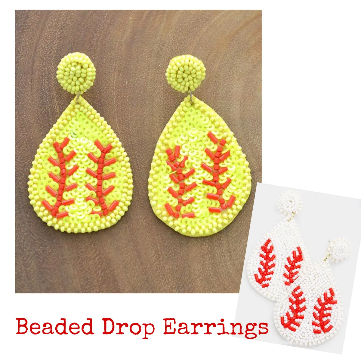 Beaded Baseball & Softball Drop Earrings 1