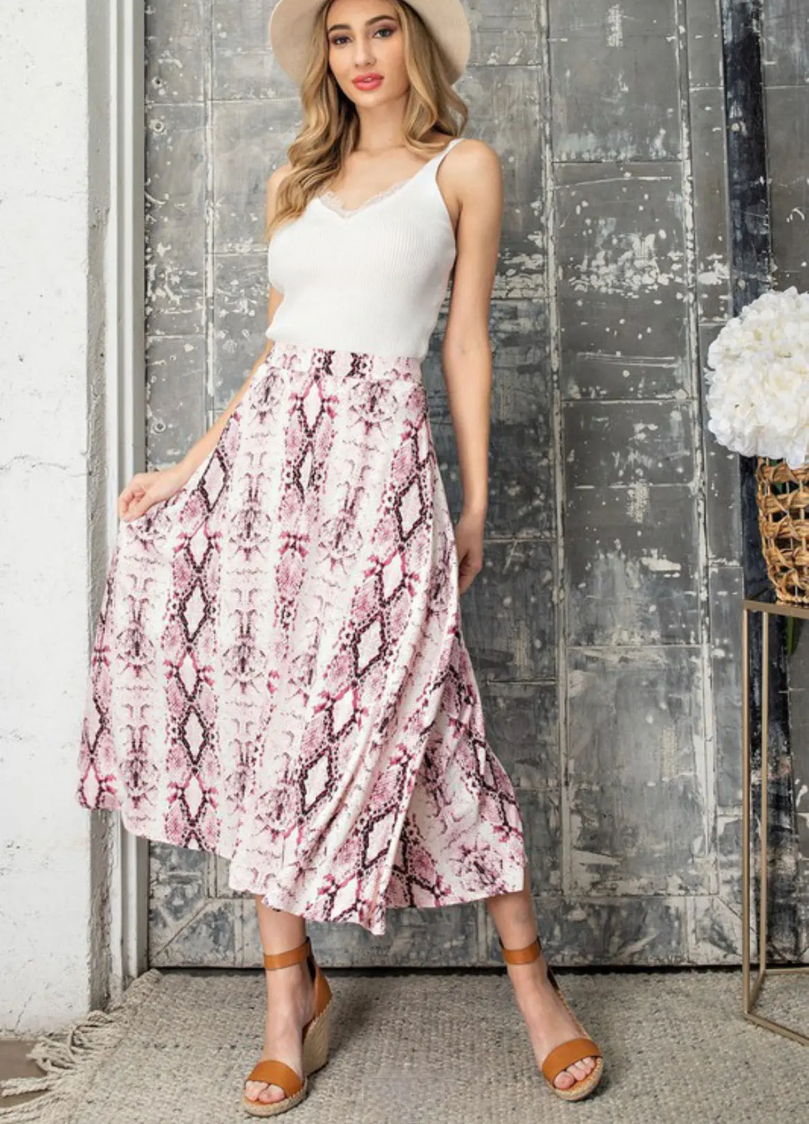 Mauve Snake Print Midi Skirt 1