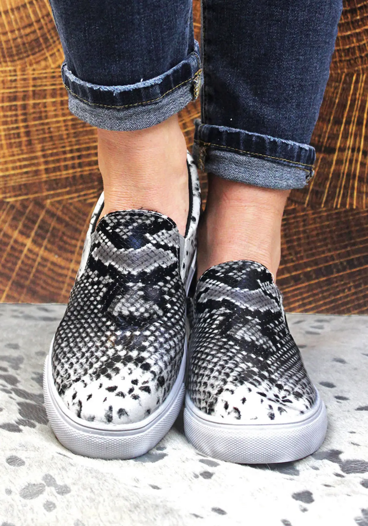 White Snakeskin Slip On Sneakers 1
