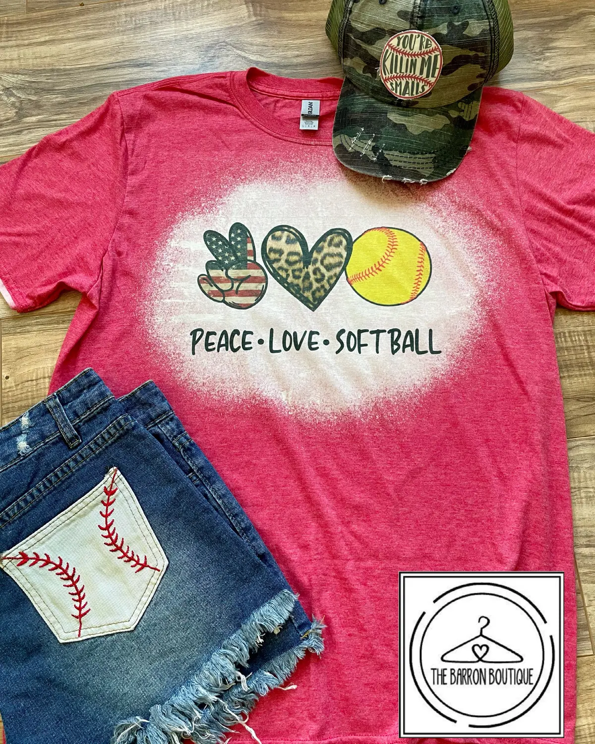 Peace, Love & Softball Bleached Tee 1