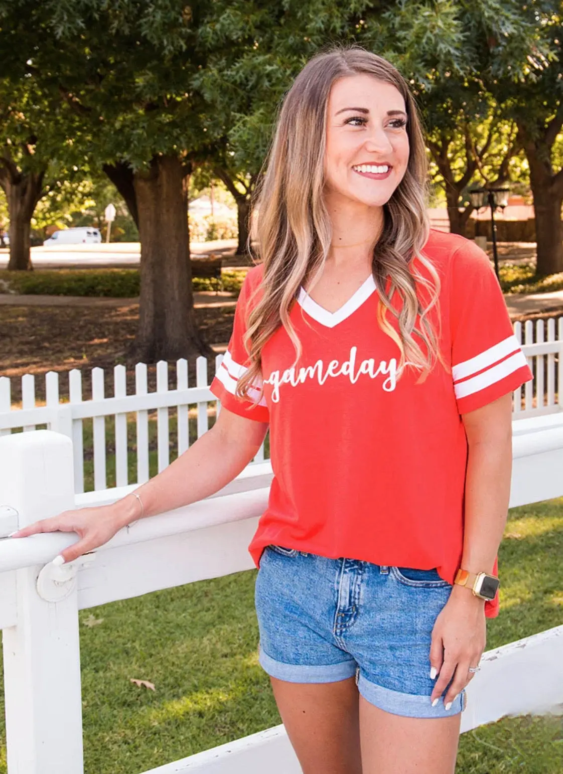 Varsity Gameday Ringer Tee In Orange 1