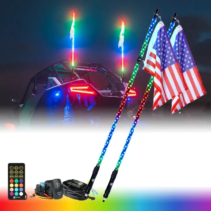 Spiral Rgb Led Flag Pole Whip Light With Remote Control | Monsoon Series 2