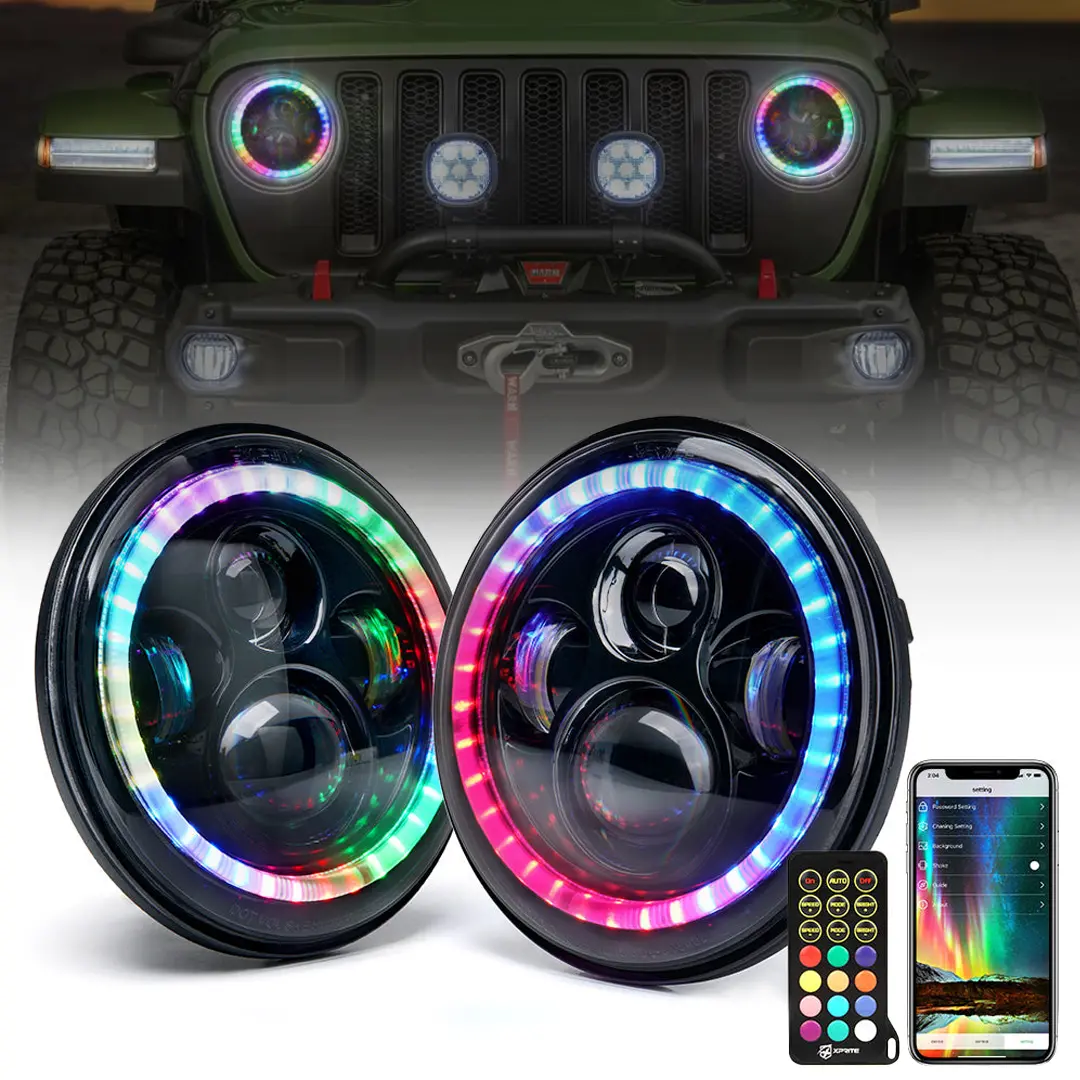 7" Rgb Headlights With Chasing Halo For Jeep Wrangler| Exhibit Series 1