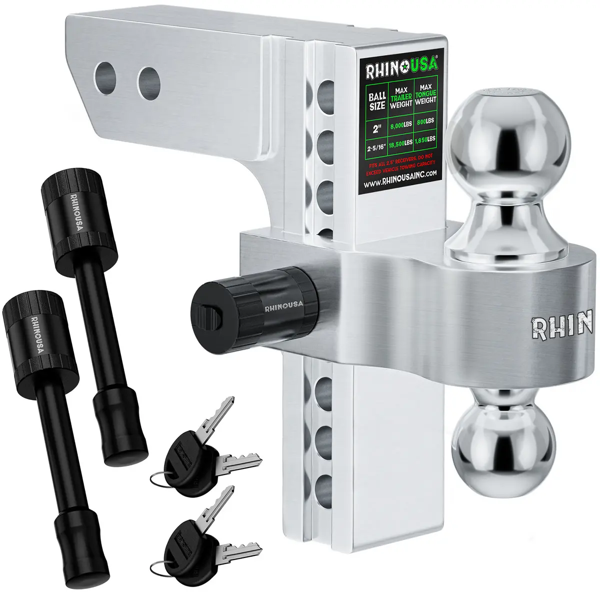 Rhino Usa 8In Heavy Duty Drop Hitch - 2In (Silver) | Rg-Htdrop28-Svr 1