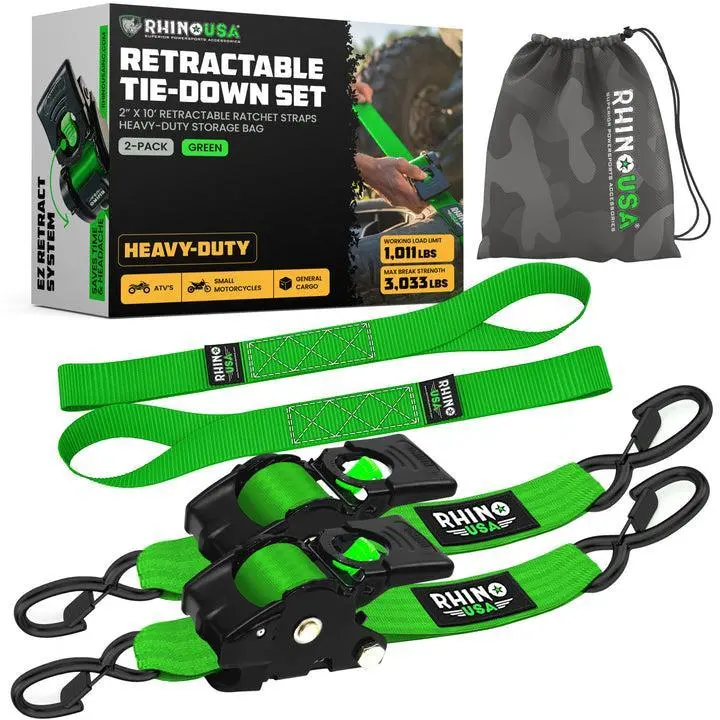 Rhino Usa Retractable Ratchet Straps (2Pk 2Inx10ft) (Green) | Td-Rsre2x10-Grn-R 1