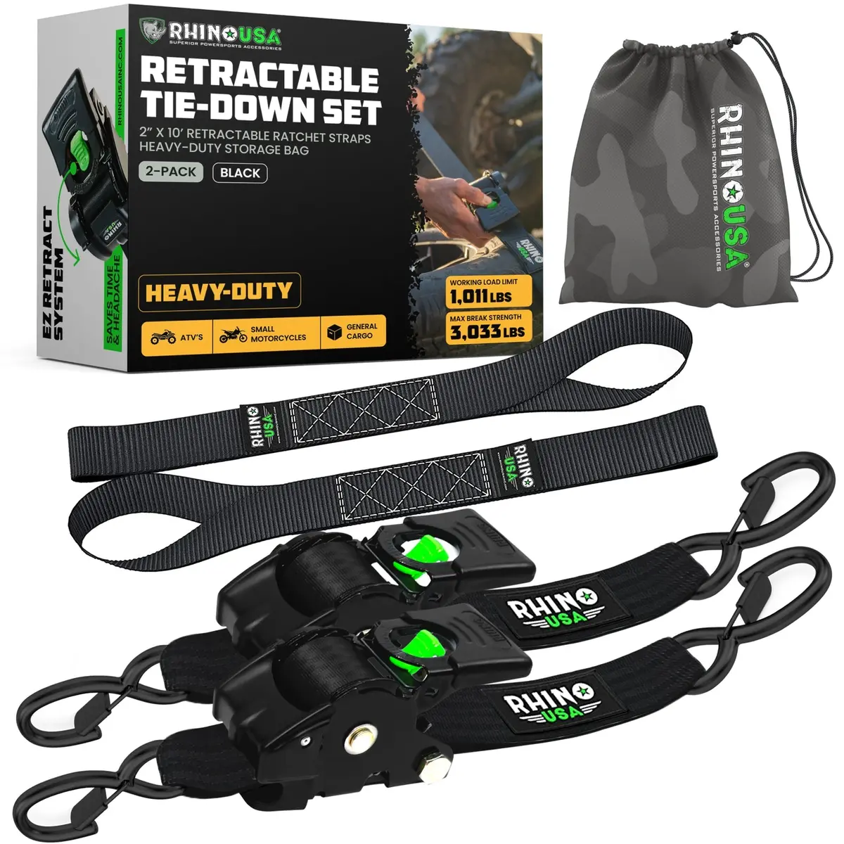 Rhino Usa Retractable E-Track Ratchet Straps (2 Pack, 2Inx10ft) (Black) | Td-Rsre2x10-Etrk-Blk 1