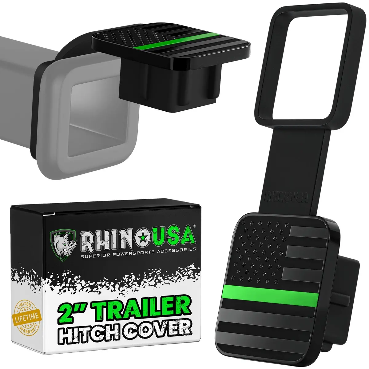Rhino Usa 2In American Flag Hitch Cover - Black & Green | To-Htcvrusa-Grn 1