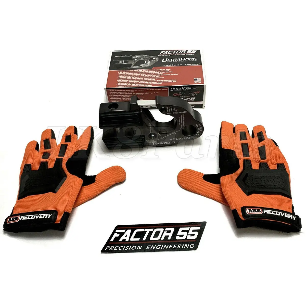Factor 55 Gray Ultrahook Winch Hook & Arb Gloves Kit For Up To 3/8" Winch Rope 1