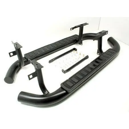 Defender 90 Black Tubular Side Steps Fire & Ice Style 1
