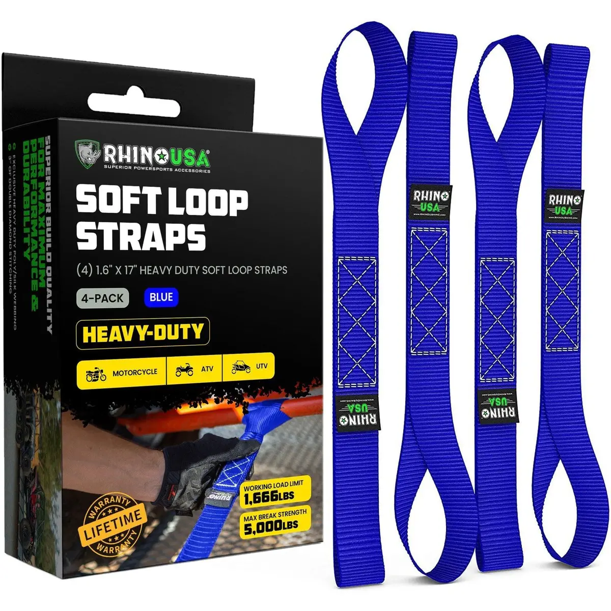 Rhino Usa Soft Loops Motorcycle Tie-Down Set 4-Pack Blue | Soft4pack-Blu 1