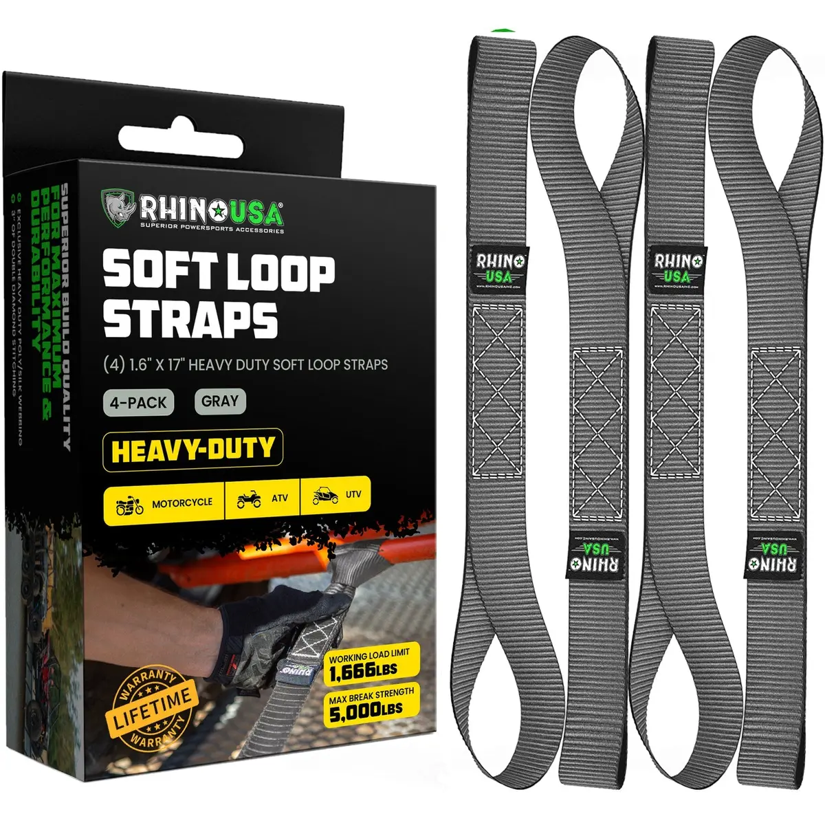 Rhino Usa Soft Loops Motorcycle Tie-Down Set 4-Pack Gray | Soft4pack-Gry 1