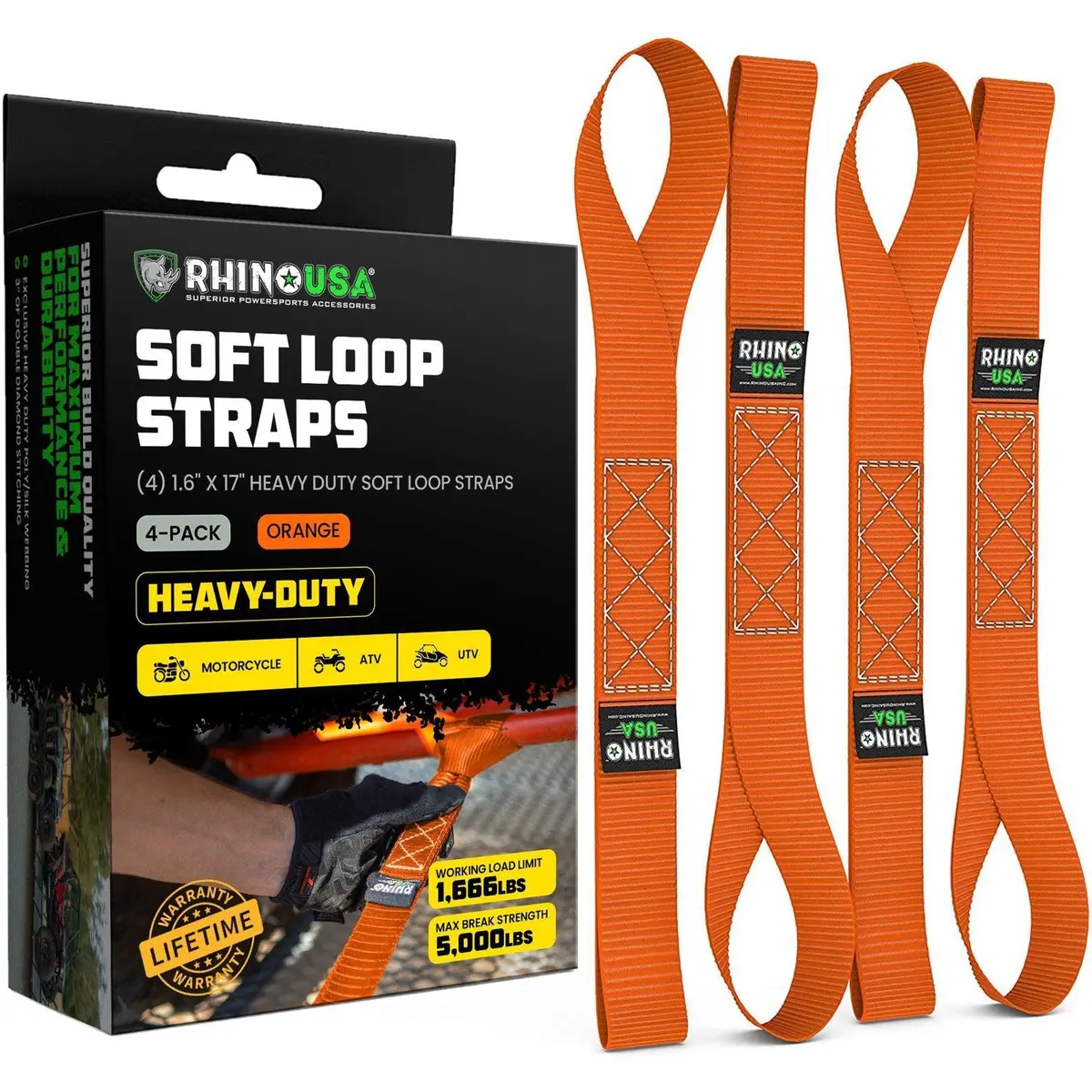 Rhino Usa Soft Loops Motorcycle Tie-Down Set 4-Pack Orange | Soft4pack-Org 1