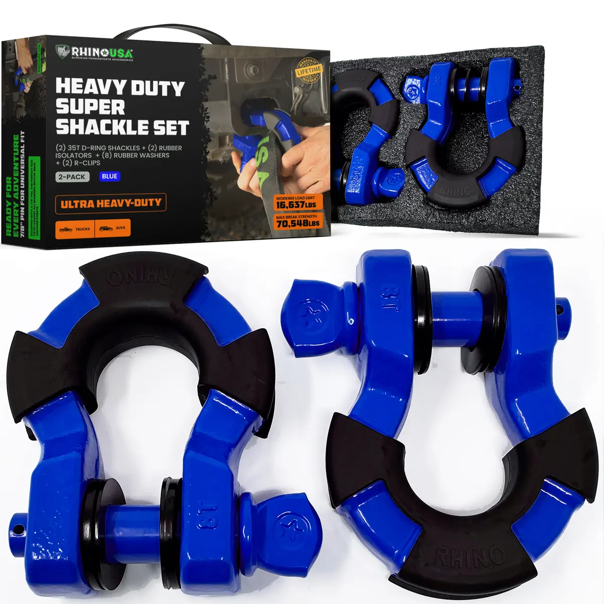 Rhino Usa 8T Super Shackle 2-Pack (Blue) | Supershack-Blu 1