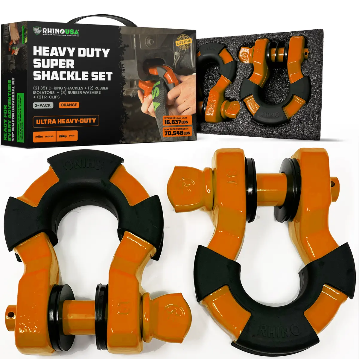 Rhino Usa 8T Super Shackle 2-Pack (Orange) | Supershack-Org 1