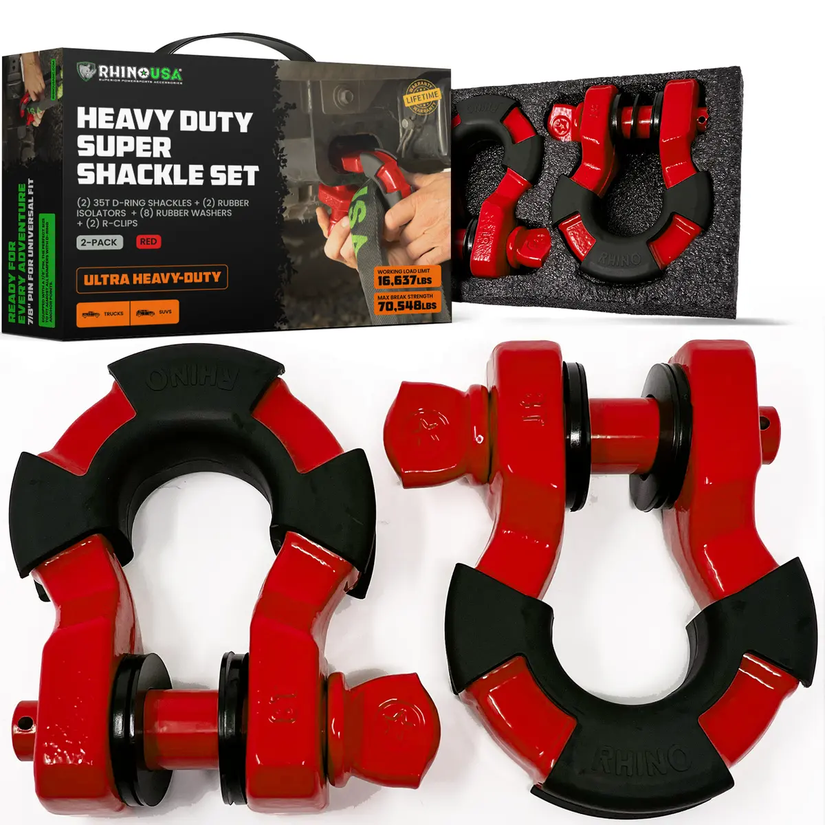 Rhino Usa 8T Super Shackle 2-Pack (Red) | Supershack-Red 1