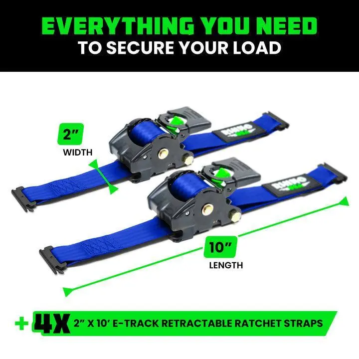 Rhino Usa Retractable E-Track Ratchet Straps (4 Pack, 2Inx10ft) (Blue) | Td-Rsre2x10-Etrk-4Blu 2