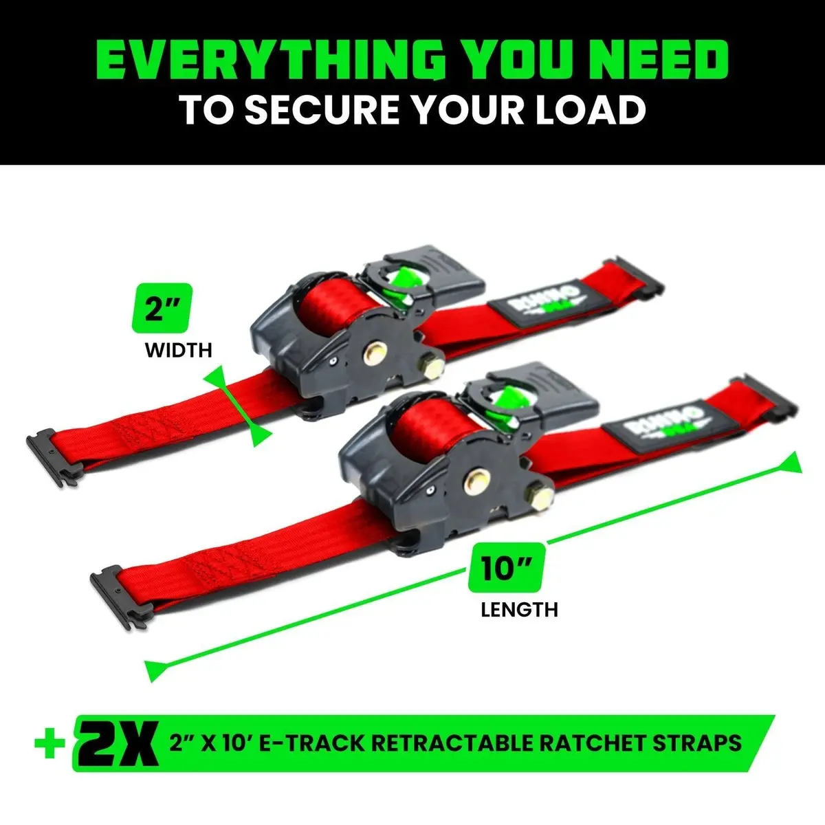 Rhino Usa Retractable E-Track Ratchet Straps (2 Pack, 2Inx10ft) (Red) | Td-Rsre2x10-Etrk-Red 1