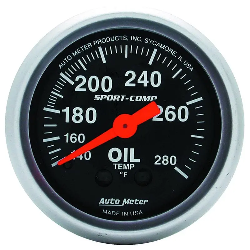 Autometer Sport-Comp Analog Oil Temperature Gauge – 2-1/16" Dial, Electric Sender Included (Au3341) 1