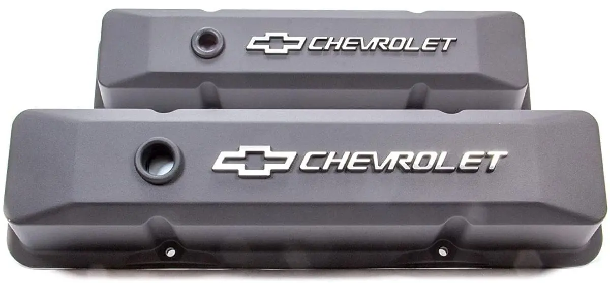 Chevrolet-Branded Tall-Style Die-Cast Valve Covers – Black Crinkle Pr14 1